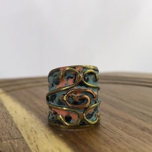 Beautiful Patina Brass Finish Cuff Ring Adjustable